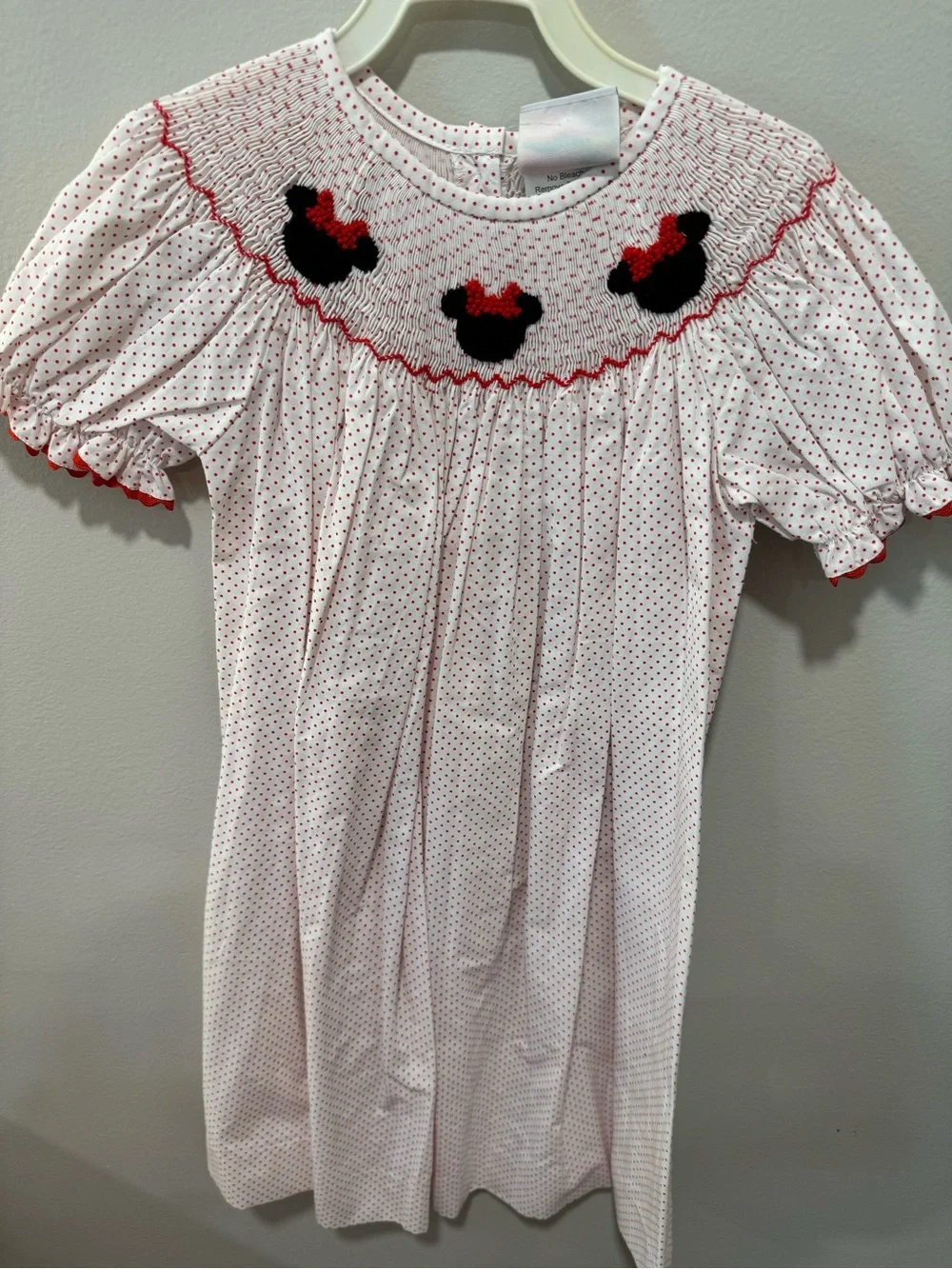 Girls White and Red Polka Dot Smocked dress with Minnie